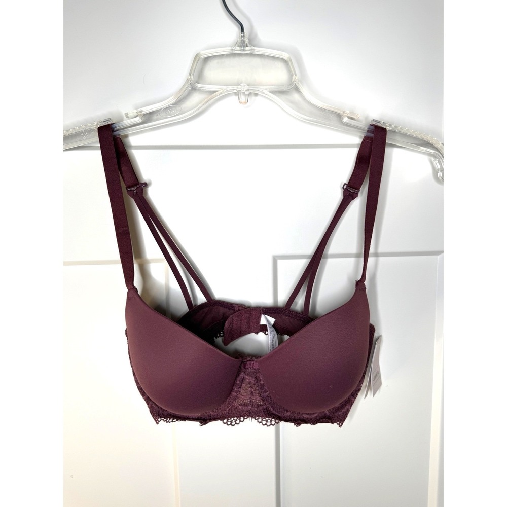 Auden NWT Burgundy Mist Lace Push Up Bra 34C Plum Purple Feminine T-Shirt - Picture 2 of 8